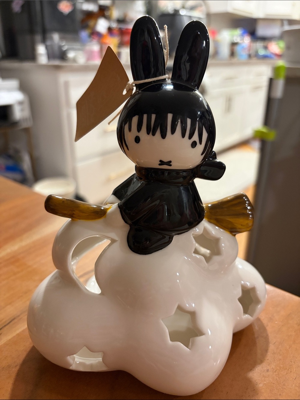Black and White Ceramic Bunny on Star-Cut Cloud Decorative Accent